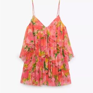 Zara Floral Mini Dress - Pink and Green